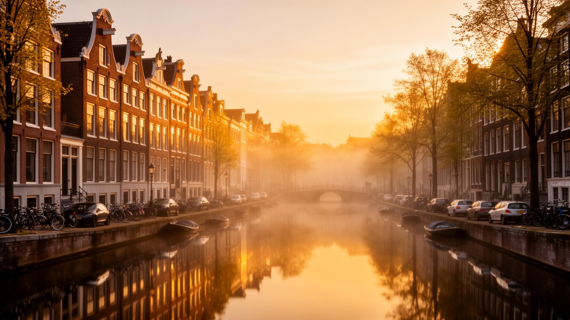 Amsterdam grachten in gouden licht